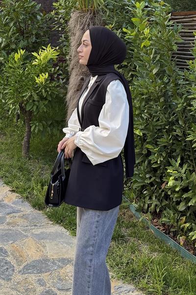 Cep Detaylı Yelek Siyah