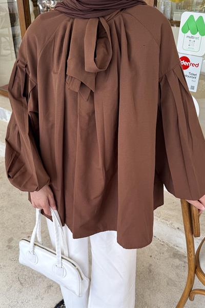 Yaka Fular Detaylı Gömlek Acı Kahverengi