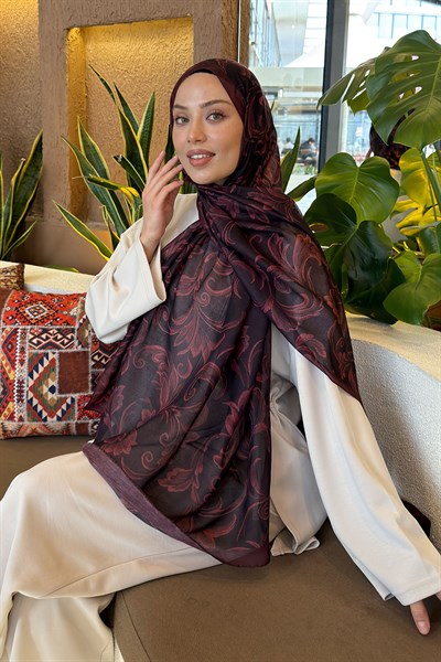 Etnik Desen Ferah Şal Bordo
