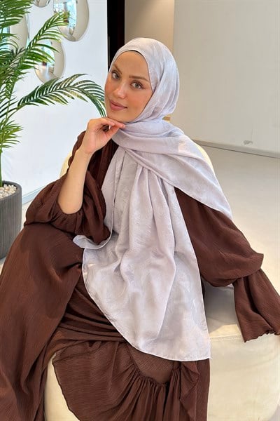 Ağaçdalı Desen Ayrobin Floş Jakar  Şal Gümüş Gri