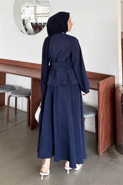 Bağcıklı Etek-Bluz İkili Takım Lacivert