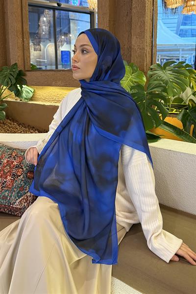 Batik Desen Soft Şal Saks Mavisi