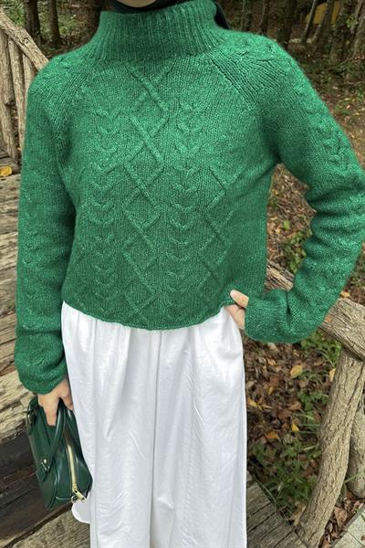 Örgülü Kazak Zümrüt Yeşili