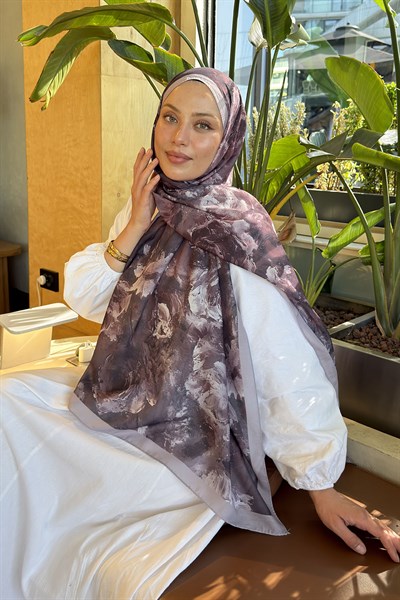 Gül Çiçek Desen Lara Soft Şal Soft Kahve