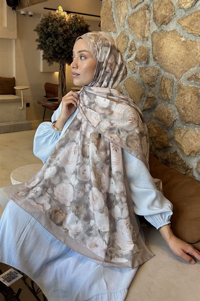 Botanik Çiçek Desen Lara Soft Şal Antik Bej