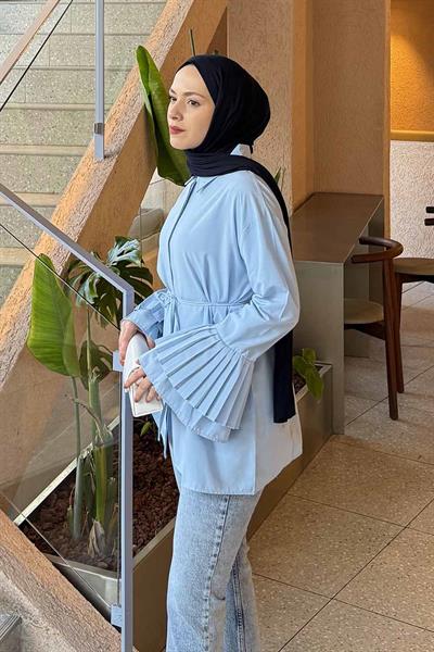 Piliseli Uzun Gömlek Mavi