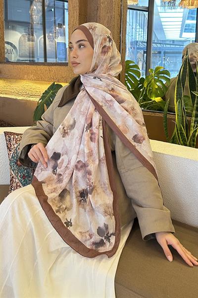 Batik Çiçek Desen Bambu Şal Sütlü Kahve