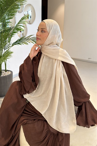 Ağaçdalı Desen Ayrobin Floş Jakar  Şal Bej