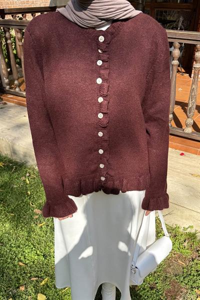 Fırfır Detaylı Hırka Bordo