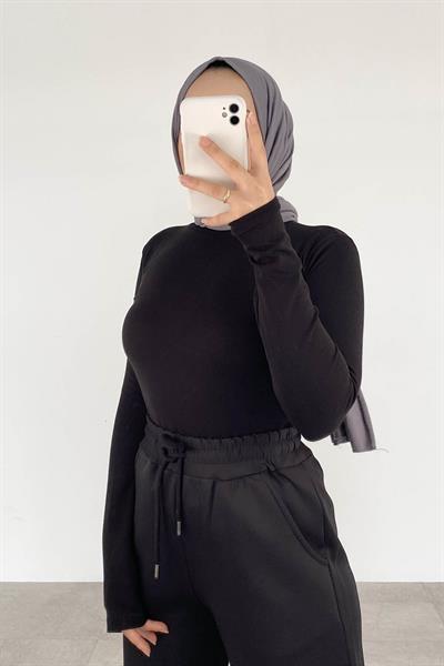 Balıkçı Yaka Fitilli Body Siyah