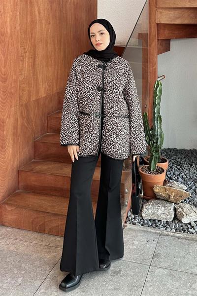 Teddy Düğmeli Çoban Mont Leopar