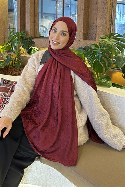Bloom Desen Ayrobin Floş Jakar Şal Bordo