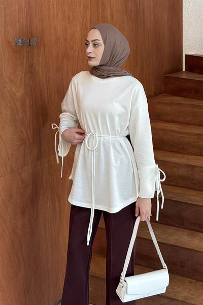Yırtmaç Detaylı Sweat Beyaz