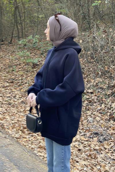 Üç İplik Kanguru Cep Sweatshirt Lacivert