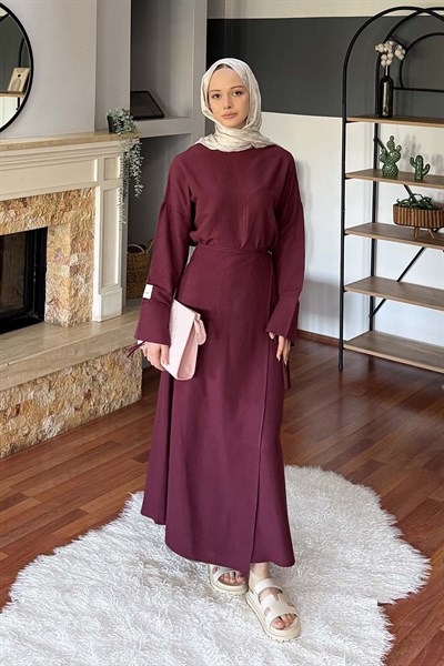 Eteği Bağlama Detaylı Takım Mürdüm