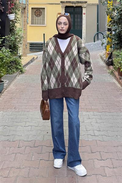 Bisiklet Yaka Kısa Hırka Haki