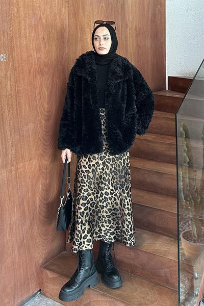 Peluş Detaylı Mont Siyah