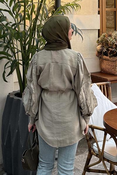 Geniş Yakalı Biyeli Gömlek Haki