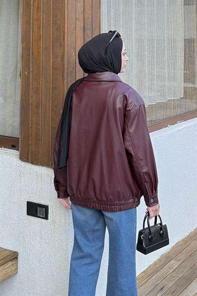 Premium Deri Ceket Bordo
