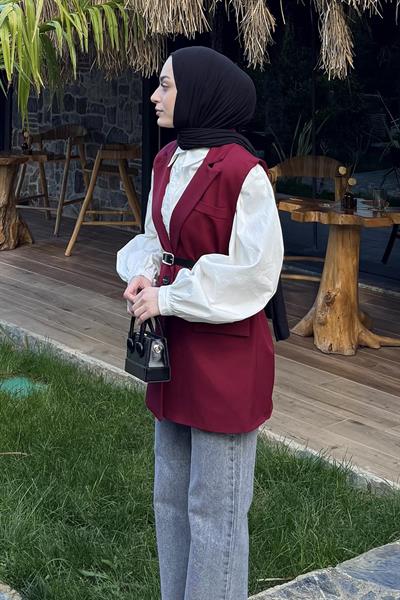 Cep Detaylı Yelek Bordo