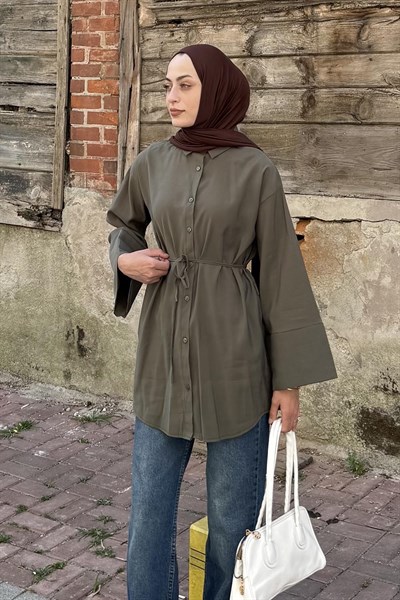 Cupra Belden İpli Tesettür Gömlek Haki