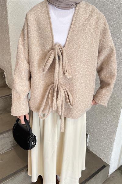 Bağlamalı Kaşe Kimono Bej