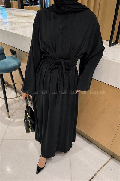 Nora Bağcıklı Tesettür Elbise Siyah