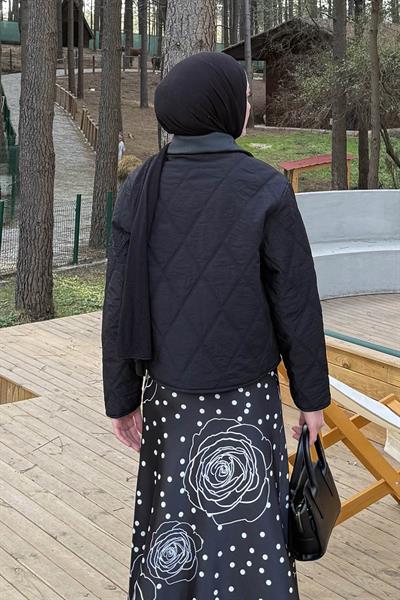 Deri Yaka Kapitone Mont Siyah