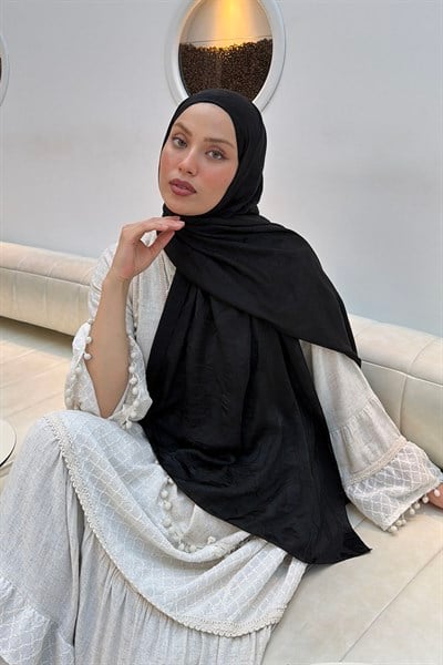 Ağaçdalı Desen Ayrobin Floş Jakar  Şal Siyah