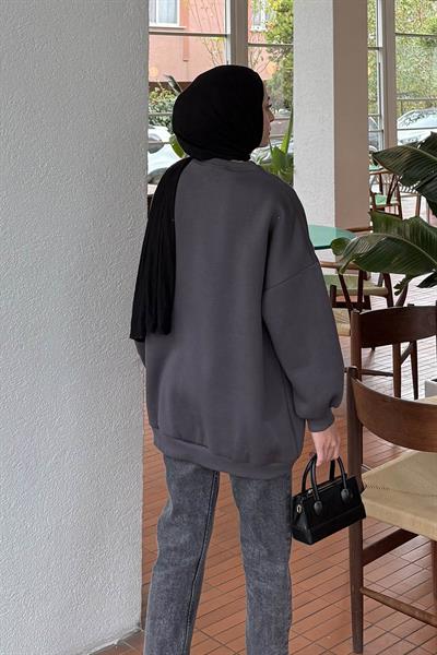 Jasmin Bisiklet Yaka Oversize Sweat Antrasit