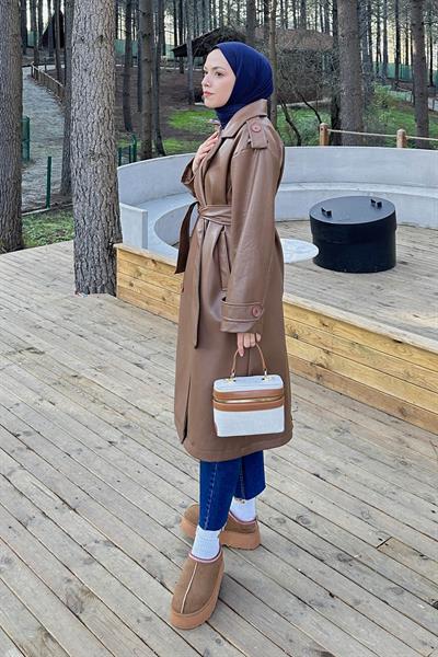 Kruvaze Yaka Deri Trenç TABA