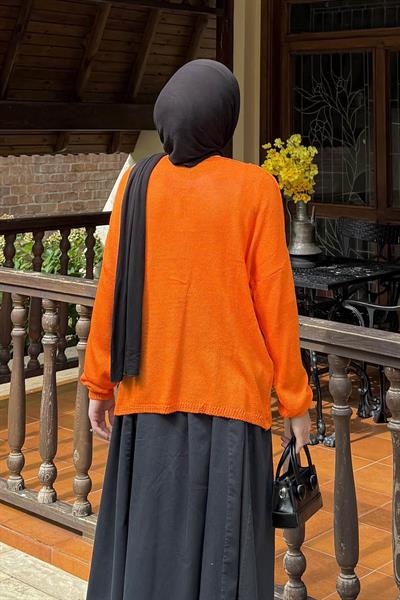 Kayık Yaka Triko Kazak Oranj
