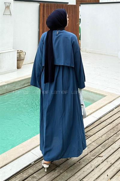 Etekli Tesettür Takım Saks Mavisi