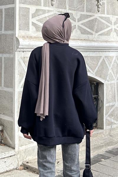 Jasmin Bisiklet Yaka Oversize Sweat Koyu lacivert