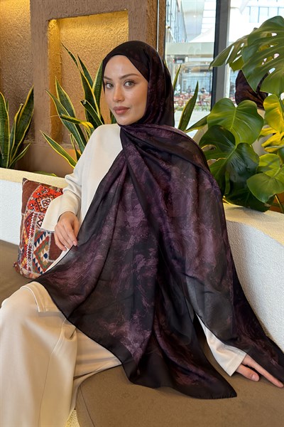 Gül Çiçek Desen Ferah Şal Mürdüm