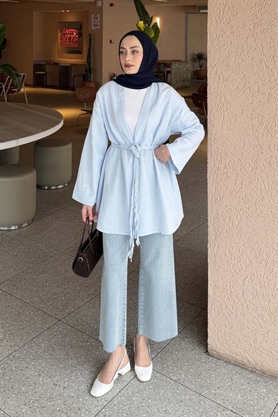 Örgü Bağlamalı Kimono Ceket Bebe Mavisi