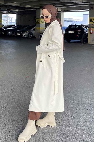 Pelican Ön Düğmeli Trençkot Krem