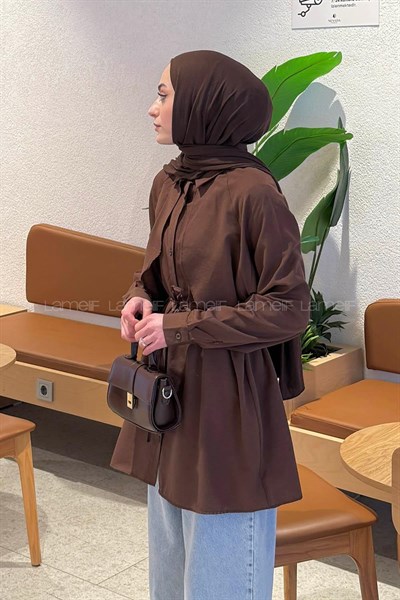 Pelerin Detaylı Gömlek Acı Kahverengi