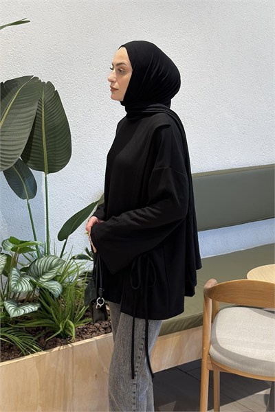 Yan Biye Bağlamalı Tunik Siyah
