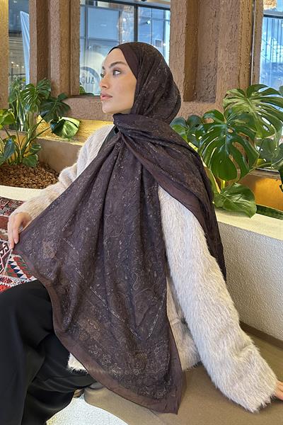 Retro Desen Bambu Şal Acı Kahverengi