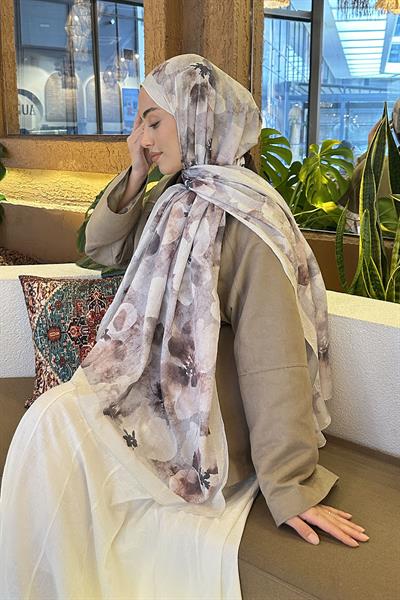 Batik Çiçek Desen Bambu Şal Taş