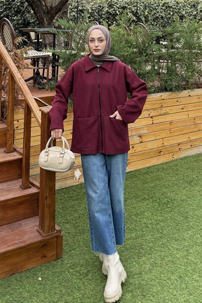 Fermuarlı Tesettür Ceket Bordo