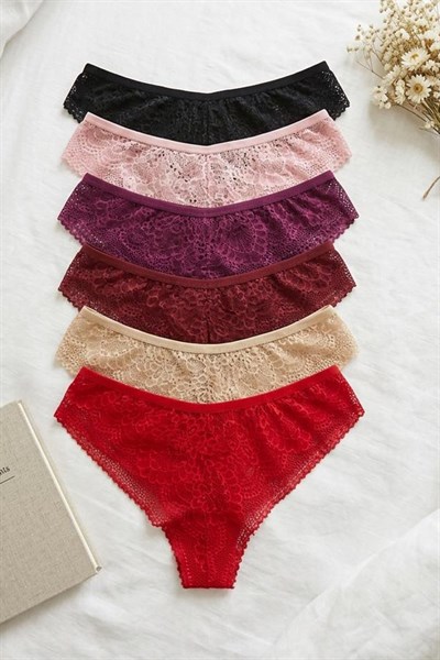 Dantel Detaylı 6 lı Külot Çok Renkli