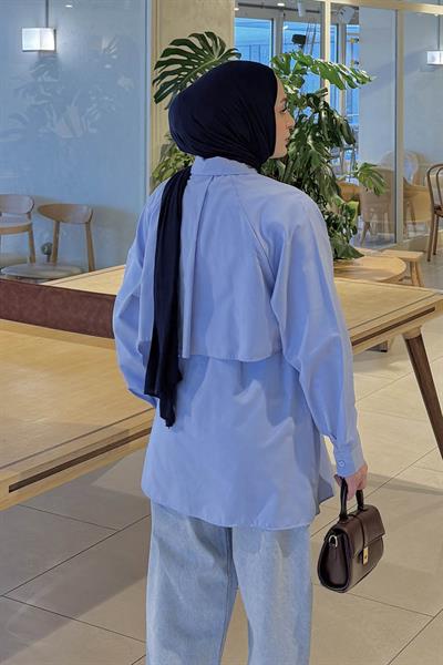 Pelerin Detaylı Gömlek Bebe Mavisi