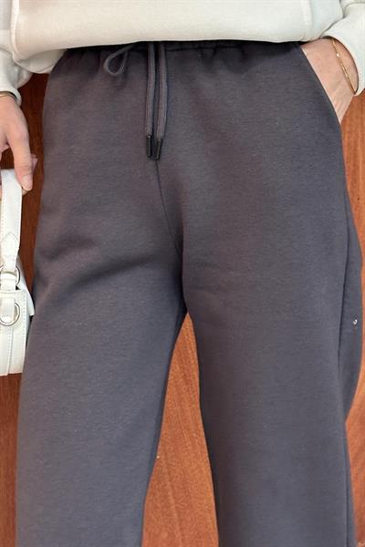 Üç İplik Şardonlu  Eşofman Altı Füme