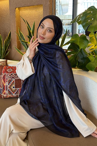 Etnik Desen Ferah Şal Lacivert