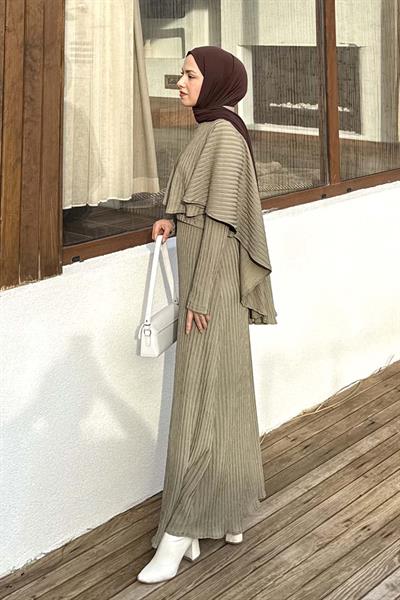 Balıksırtı Kemerli Elbise Haki