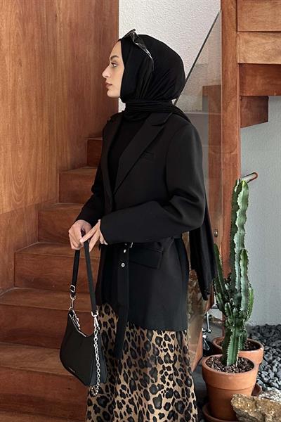 Kemerli Blazer Ceket Siyah