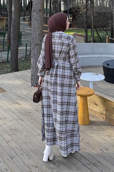 Ekose Desen Elbise Çikolata Kahve