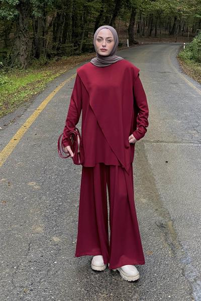 Pelerinli Tesettür Takım Bordo